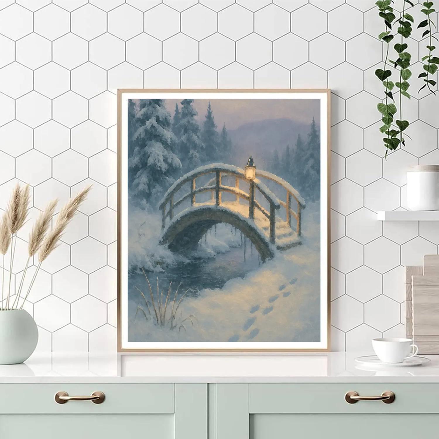Lantern Bridge Over The Quiet Ice paint by number