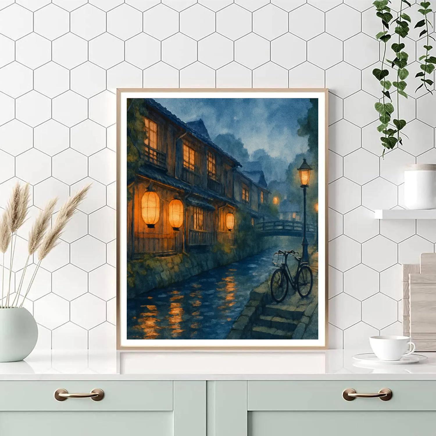 Lantern Canal Evening In Old Kyoto Paint by numbers kits