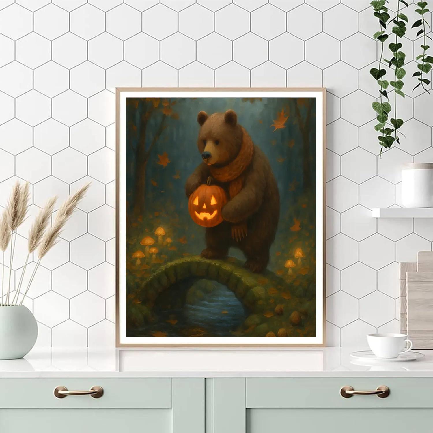 Lantern Bear And The Pumpkin Bridge paint by color