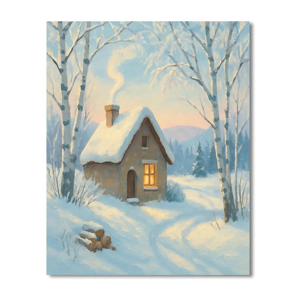 Sunrise Smoke Above The Birch Hollow Cottage DIY paint by numbers