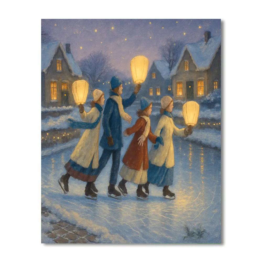 Lanterns Over The Frozen Canal Parade painting number kit