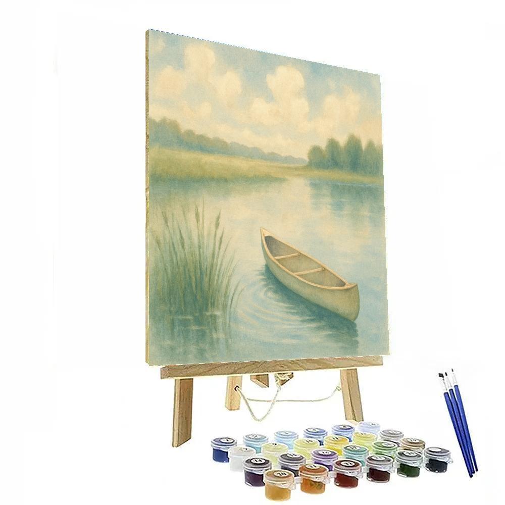 Canoe Drift Under Cotton Cloud Morning Painting by numbers kit