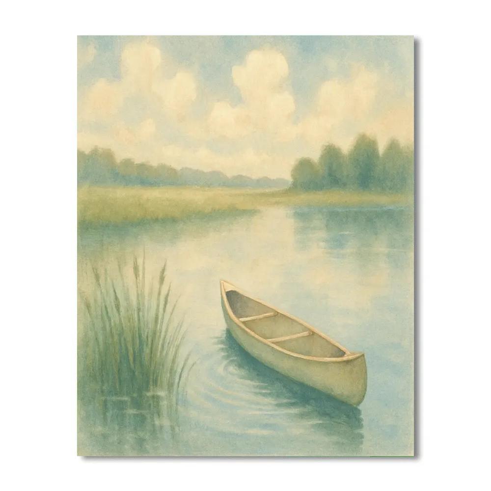 Canoe Drift Under Cotton Cloud Morning Painting by numbers kit