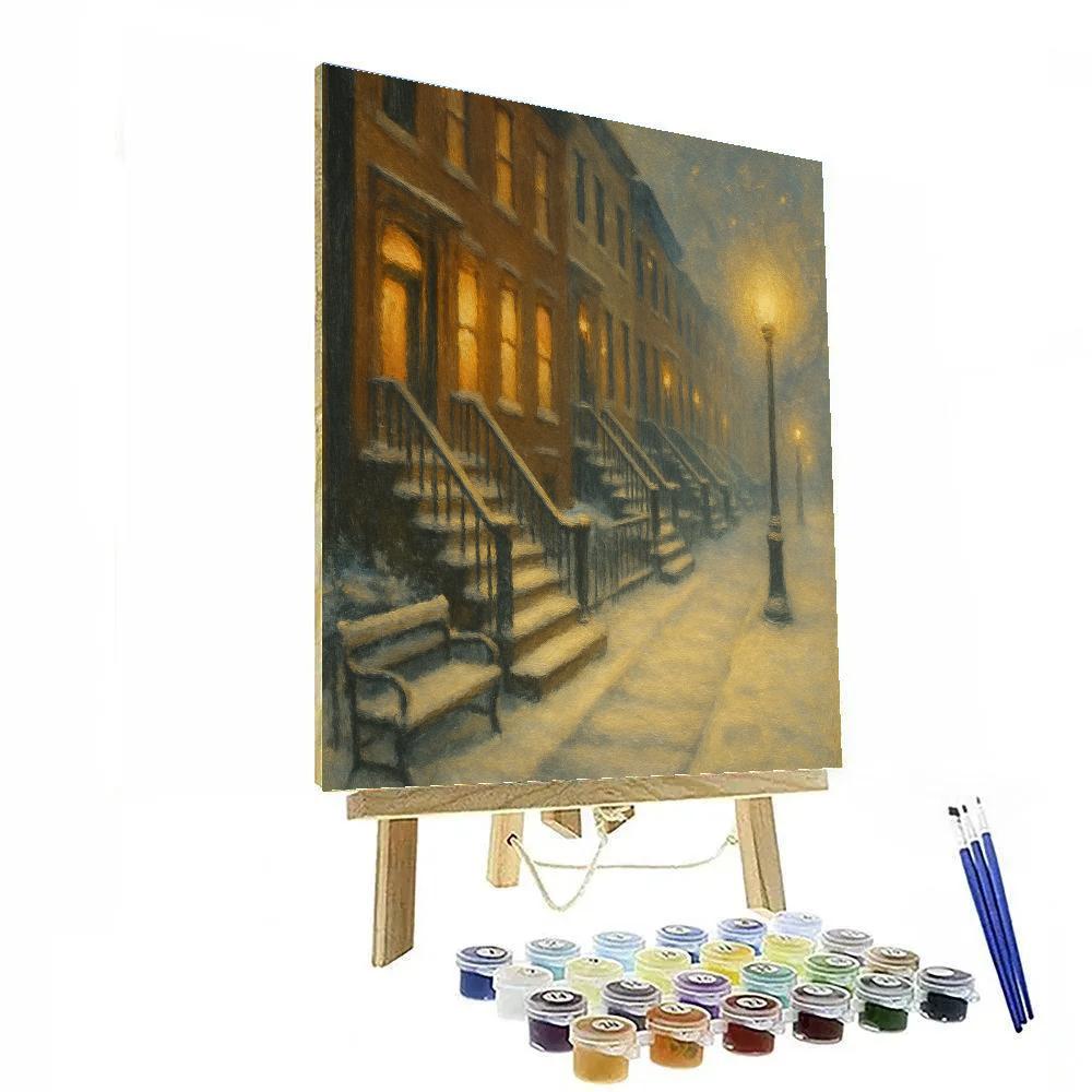 Snowy Brownstone Walkway At Windowlight DIY paint by numbers