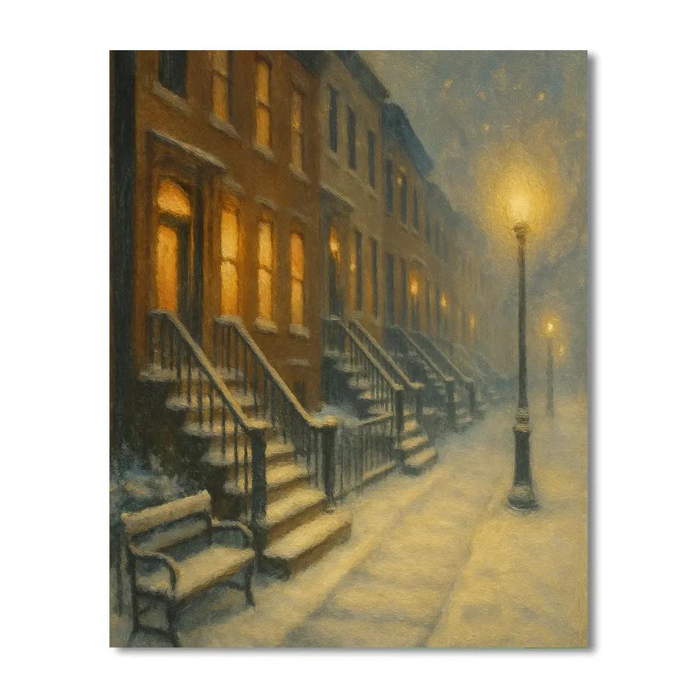 Snowy Brownstone Walkway At Windowlight DIY paint by numbers