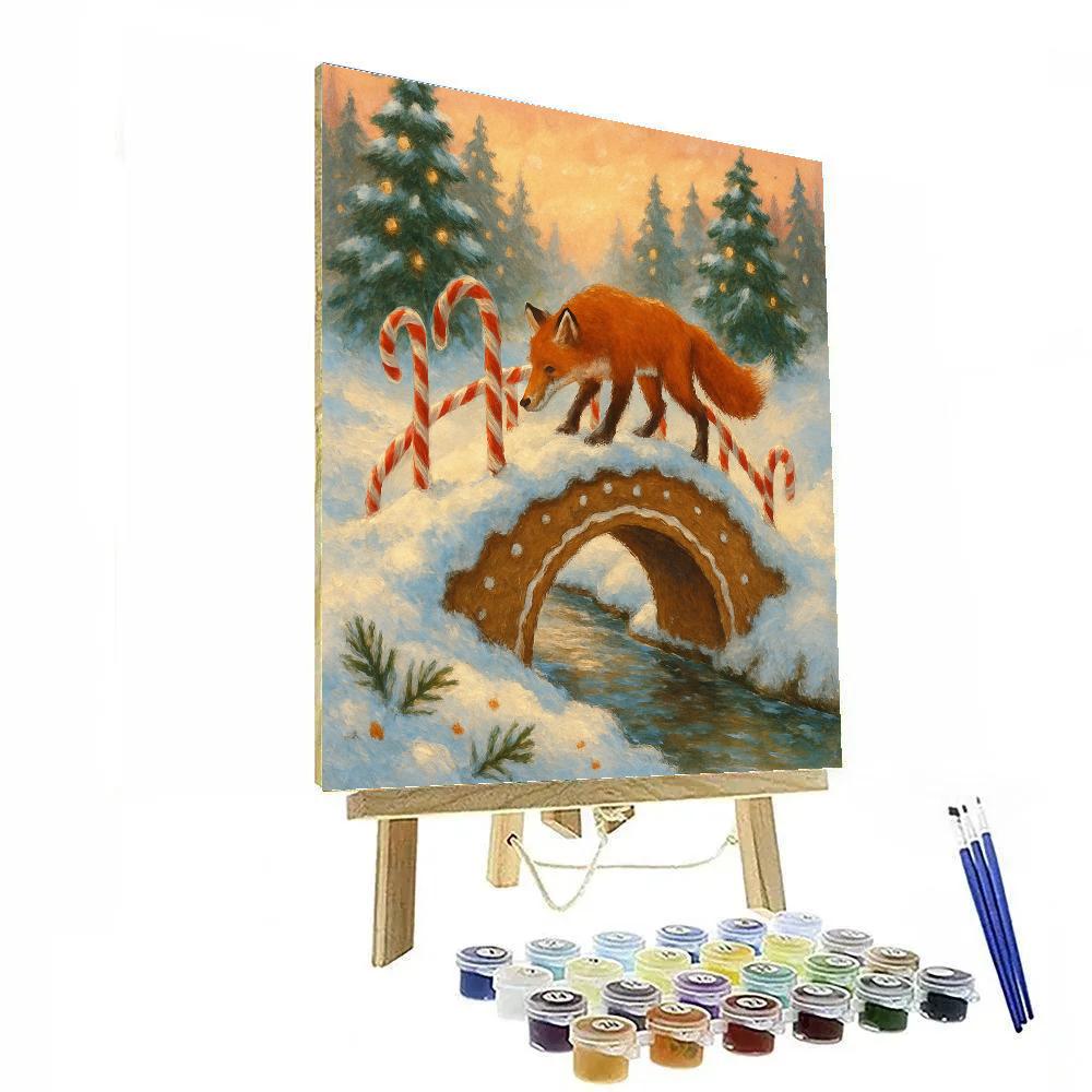 The Gingerbread Bridge In Snowy Pines painting number kit