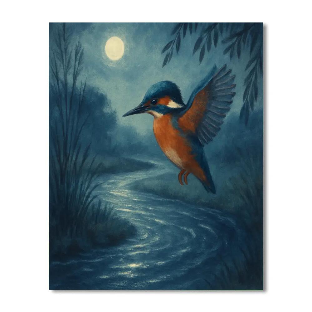 Moonlit Kingfisher Over A Quiet Bend Paint by numbers kits