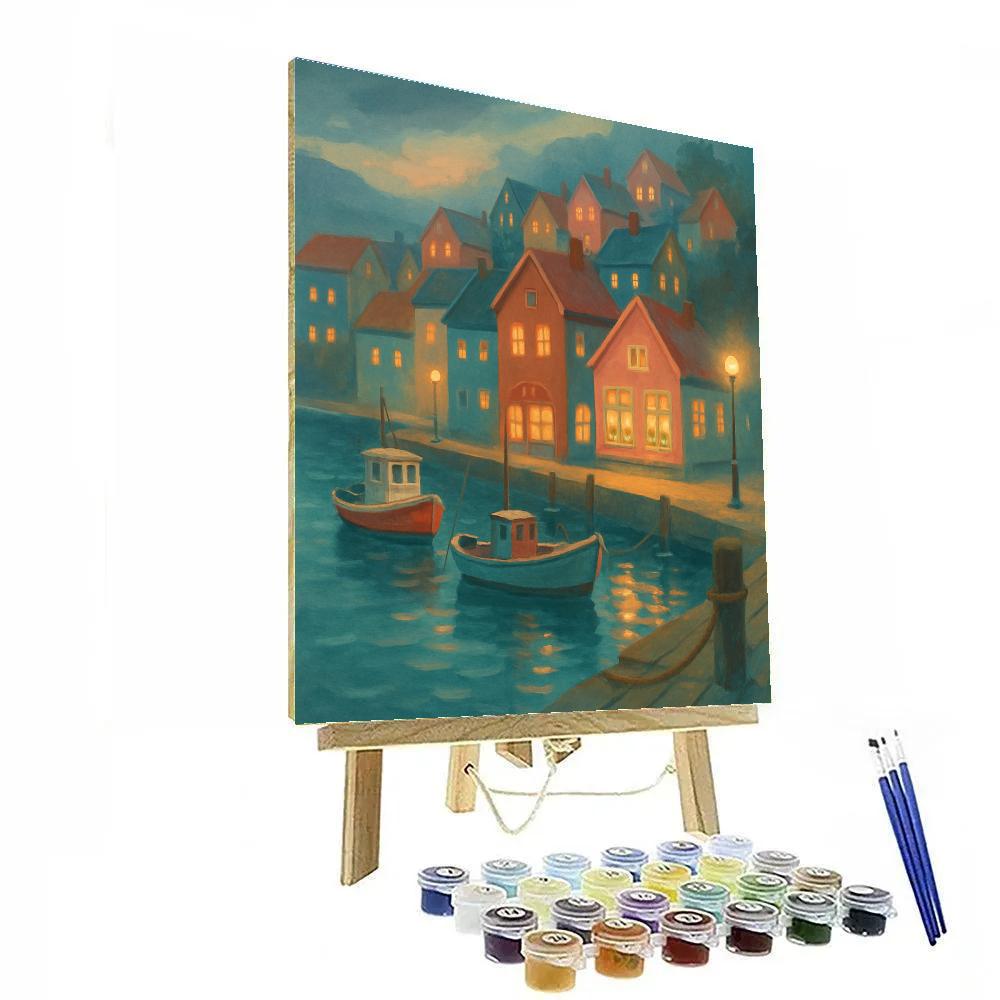 Harbor Tea Shops Under Northern Twilight Number painting