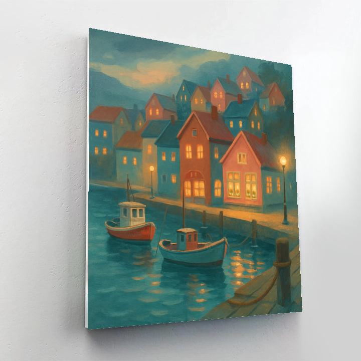 Harbor Tea Shops Under Northern Twilight Number painting