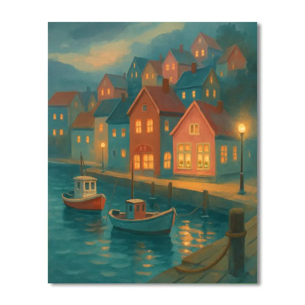 Harbor Tea Shops Under Northern Twilight Number painting