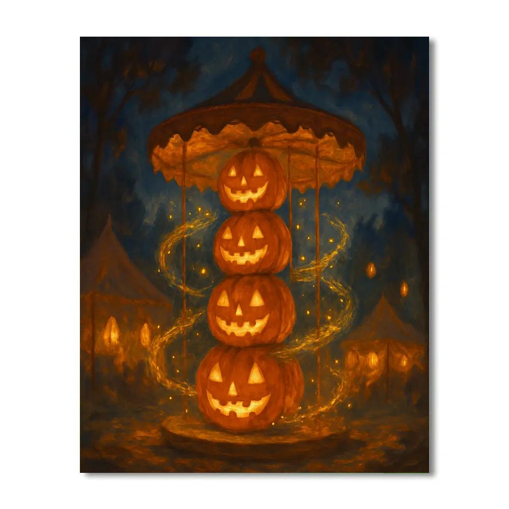 Jack O Lantern Carousel In The Autumn Fair paint by number