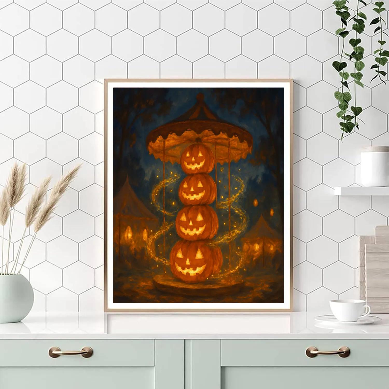 Jack O Lantern Carousel In The Autumn Fair paint by number