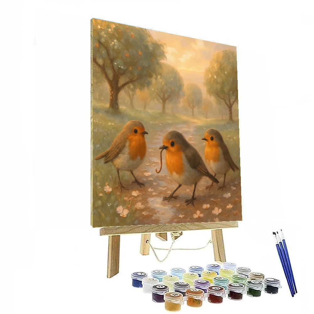 Golden Orchard Robins After Rain painting number kit