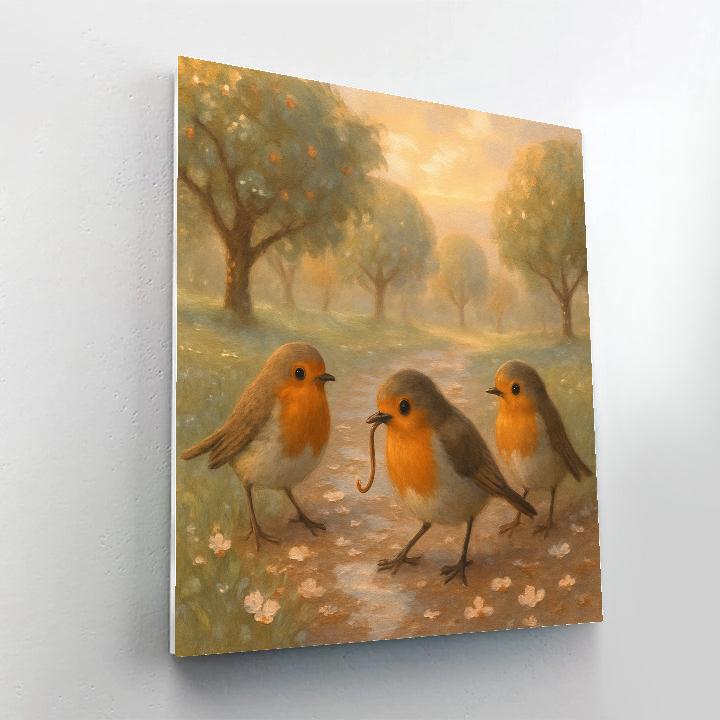 Golden Orchard Robins After Rain painting number kit