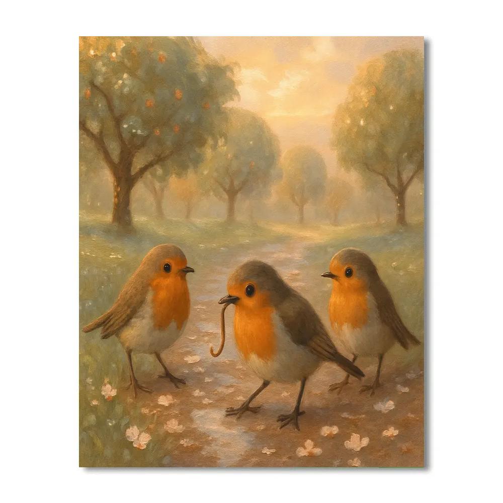 Golden Orchard Robins After Rain painting number kit