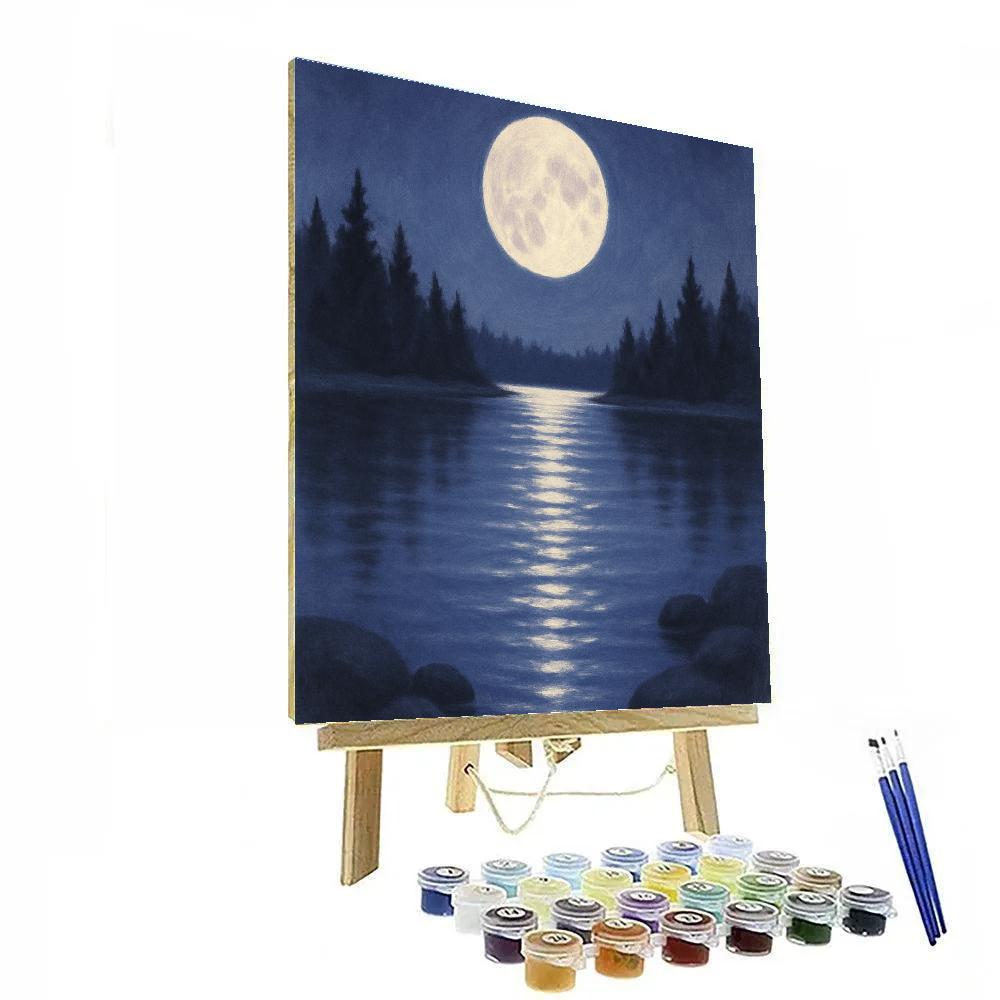 Moonrise Over Silver Ripple Lake painting number kit