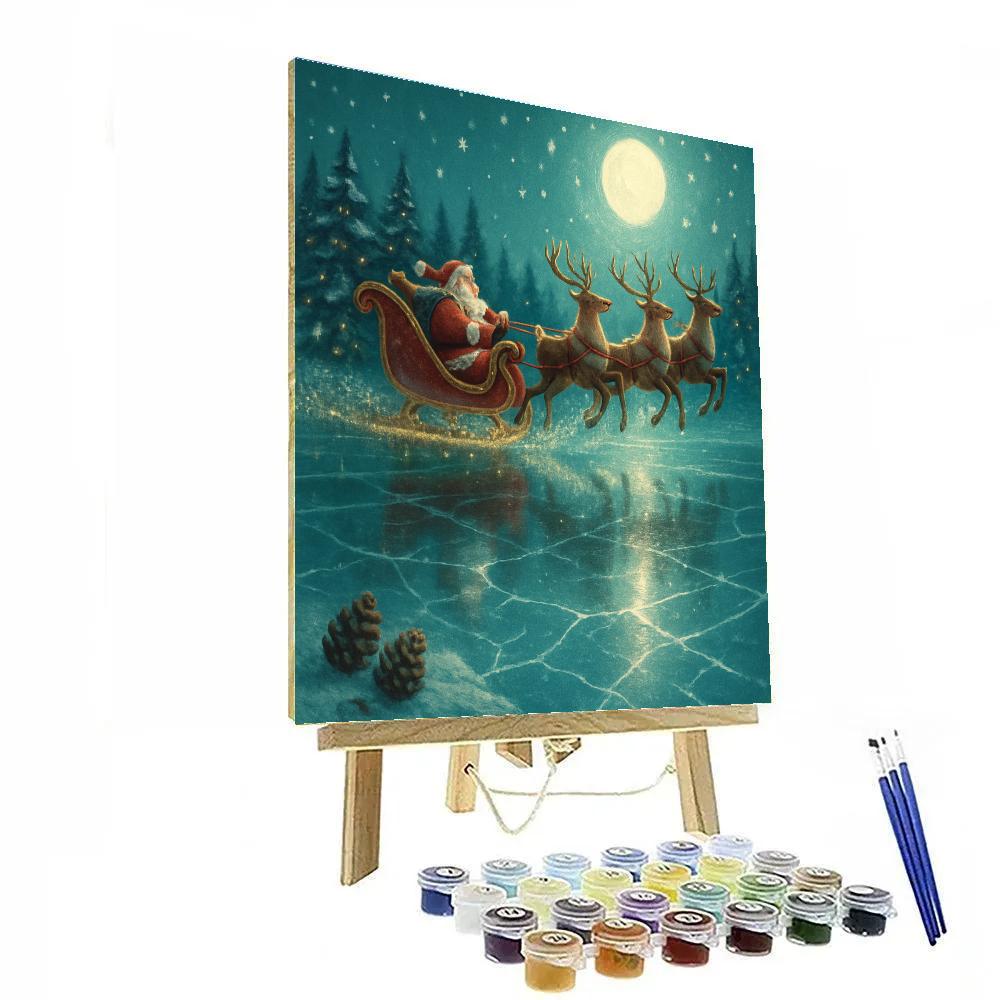 Santa Sleigh Silhouette Above The Crystal Lake Number painting