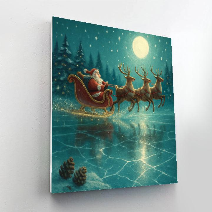 Santa Sleigh Silhouette Above The Crystal Lake Number painting