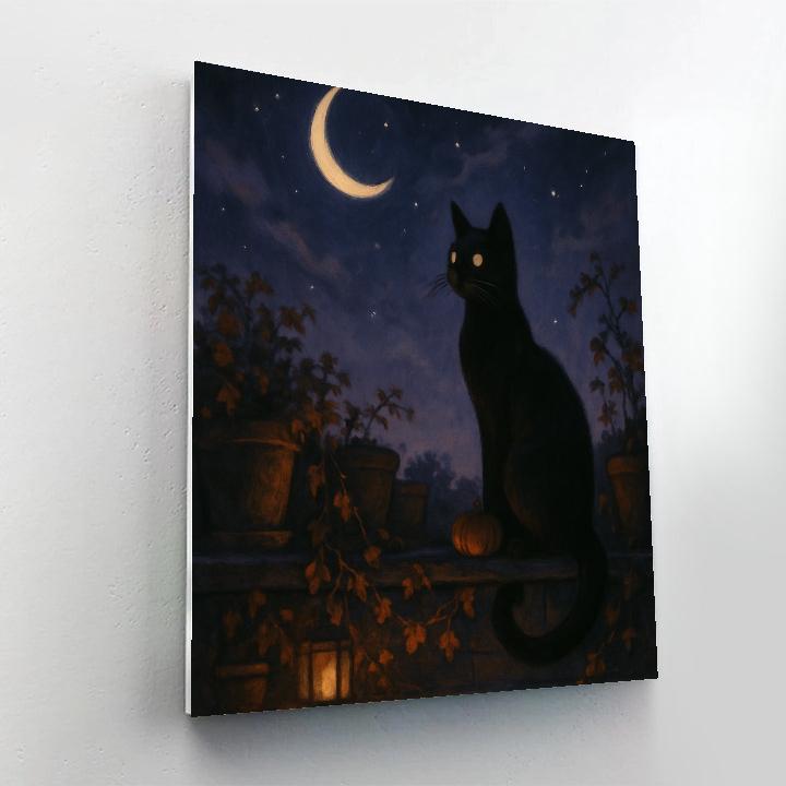 Black Cat Stargazer On The Rooftop Garden painting number kit
