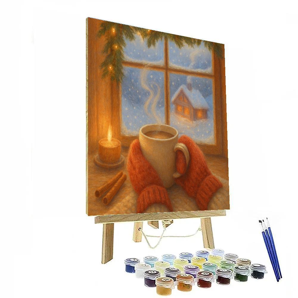 Cocoa Steam At The Mountain Cabin Window Painting by numbers kit