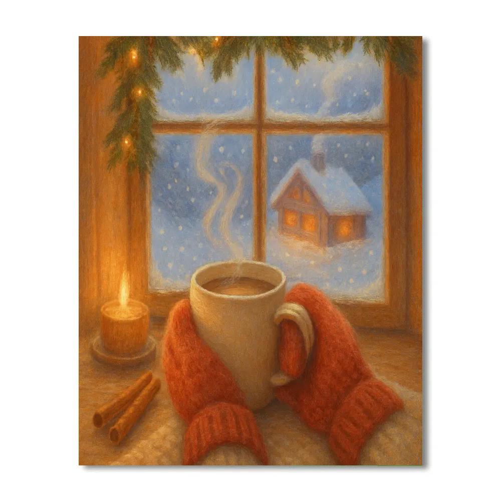 Cocoa Steam At The Mountain Cabin Window Painting by numbers kit