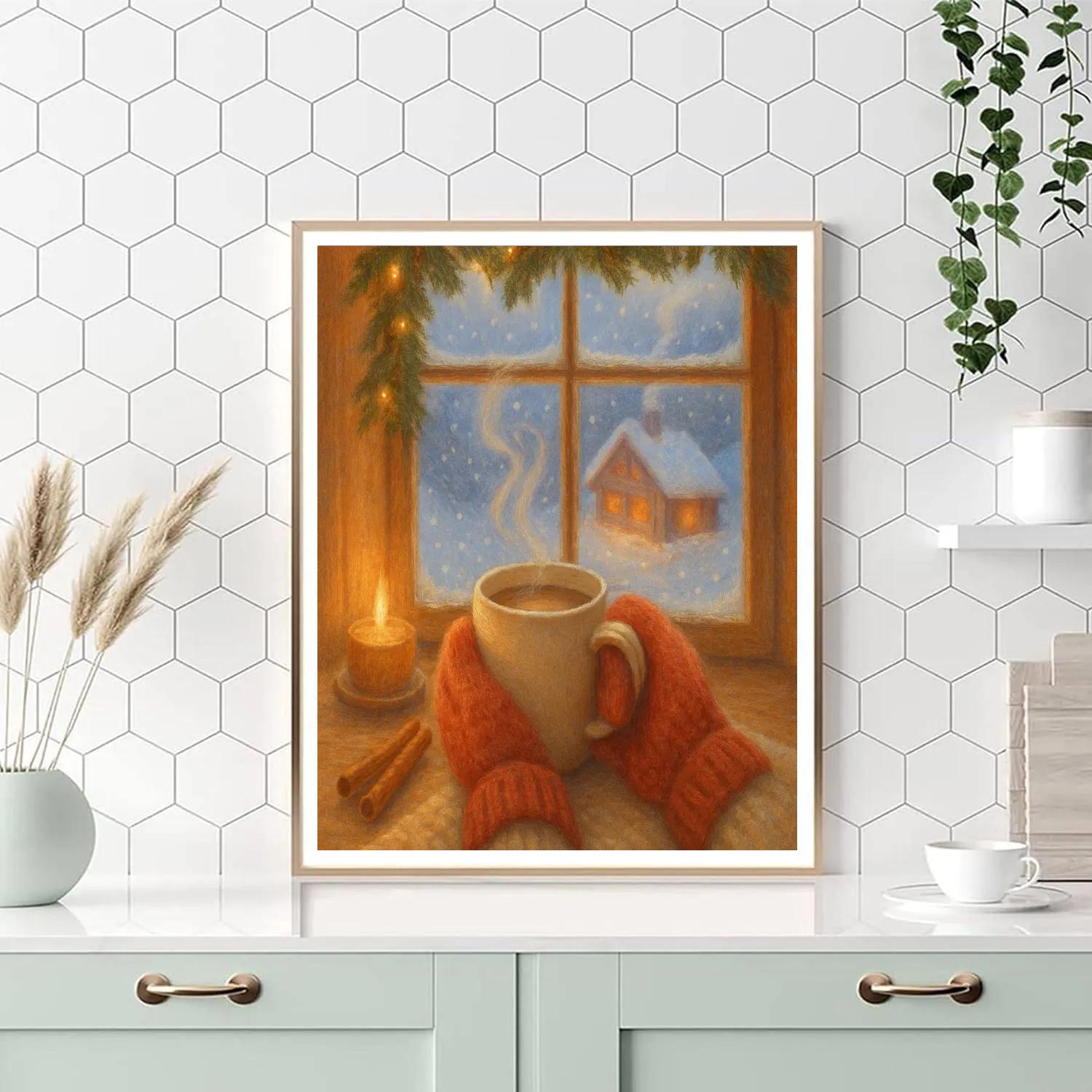 Cocoa Steam At The Mountain Cabin Window Painting by numbers kit