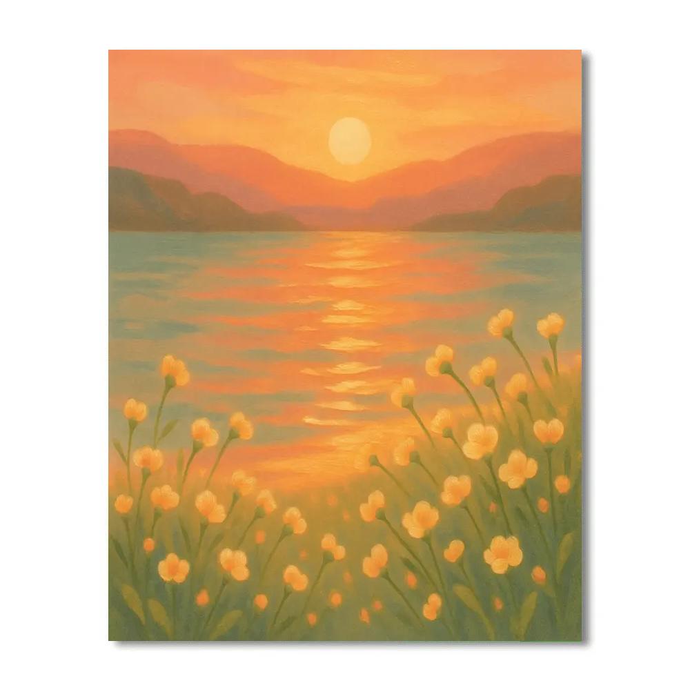 Wildflower Shoreline At Golden Hour paint by color