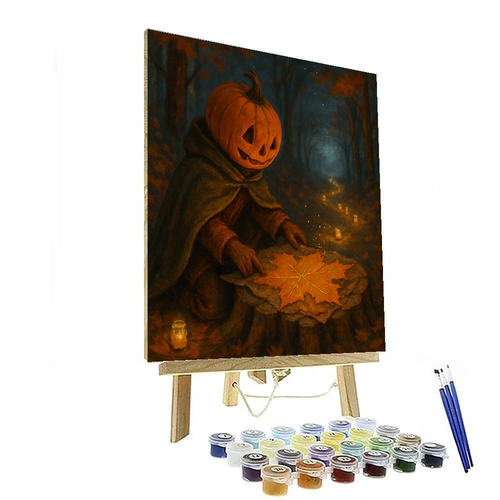 Pumpkin Headed Traveler With Map Of Fallen Leaves Paint by numbers art