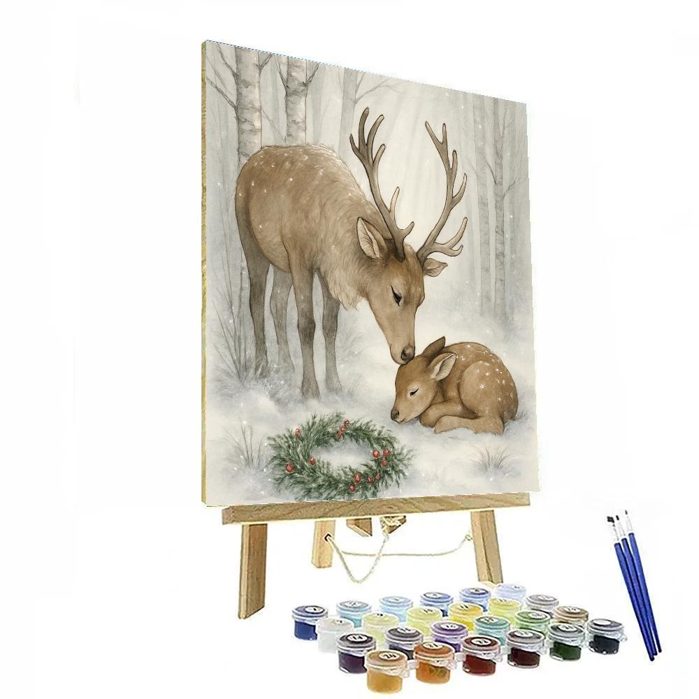 Reindeer Resting In The Frosted Birch Grove paint by number