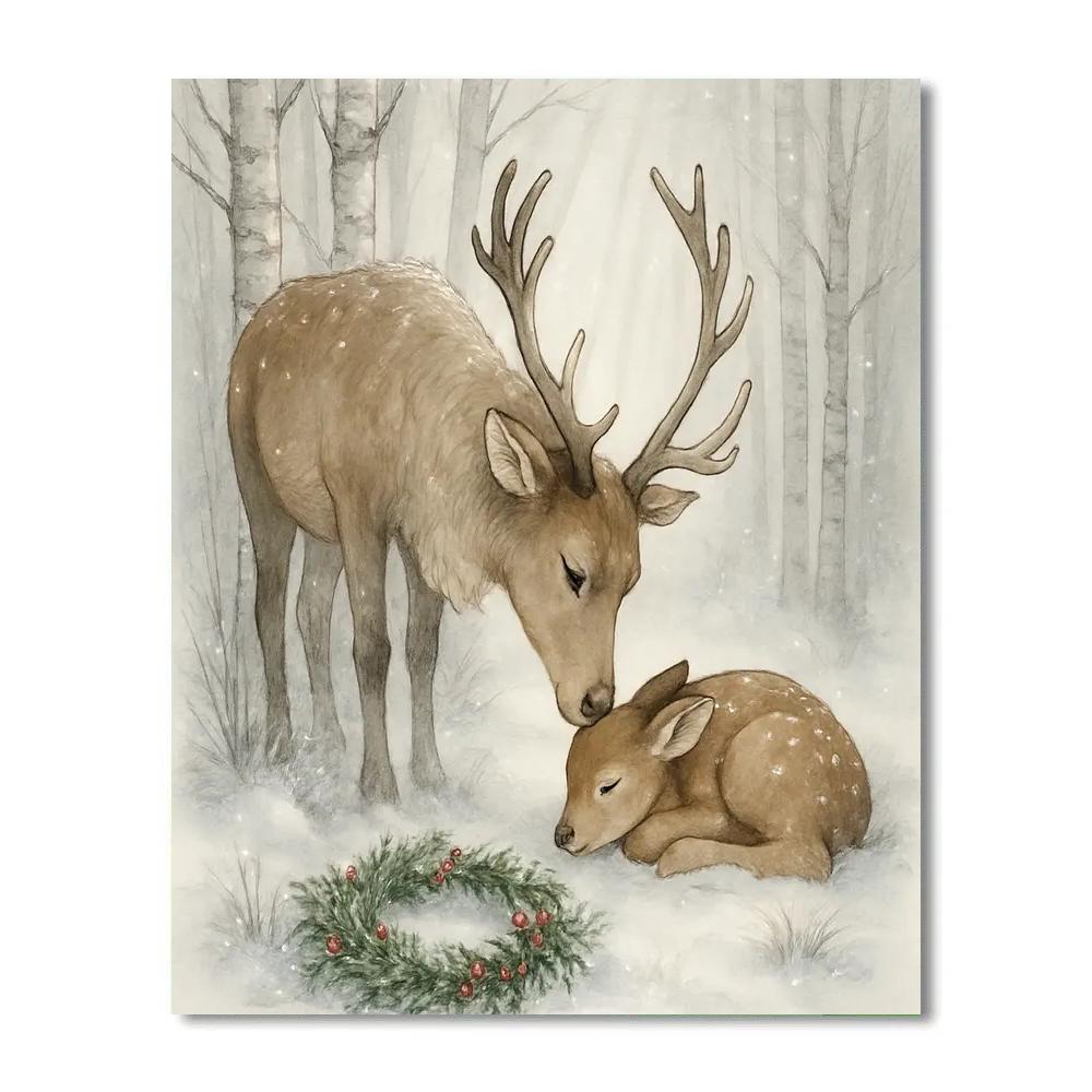 Reindeer Resting In The Frosted Birch Grove paint by number
