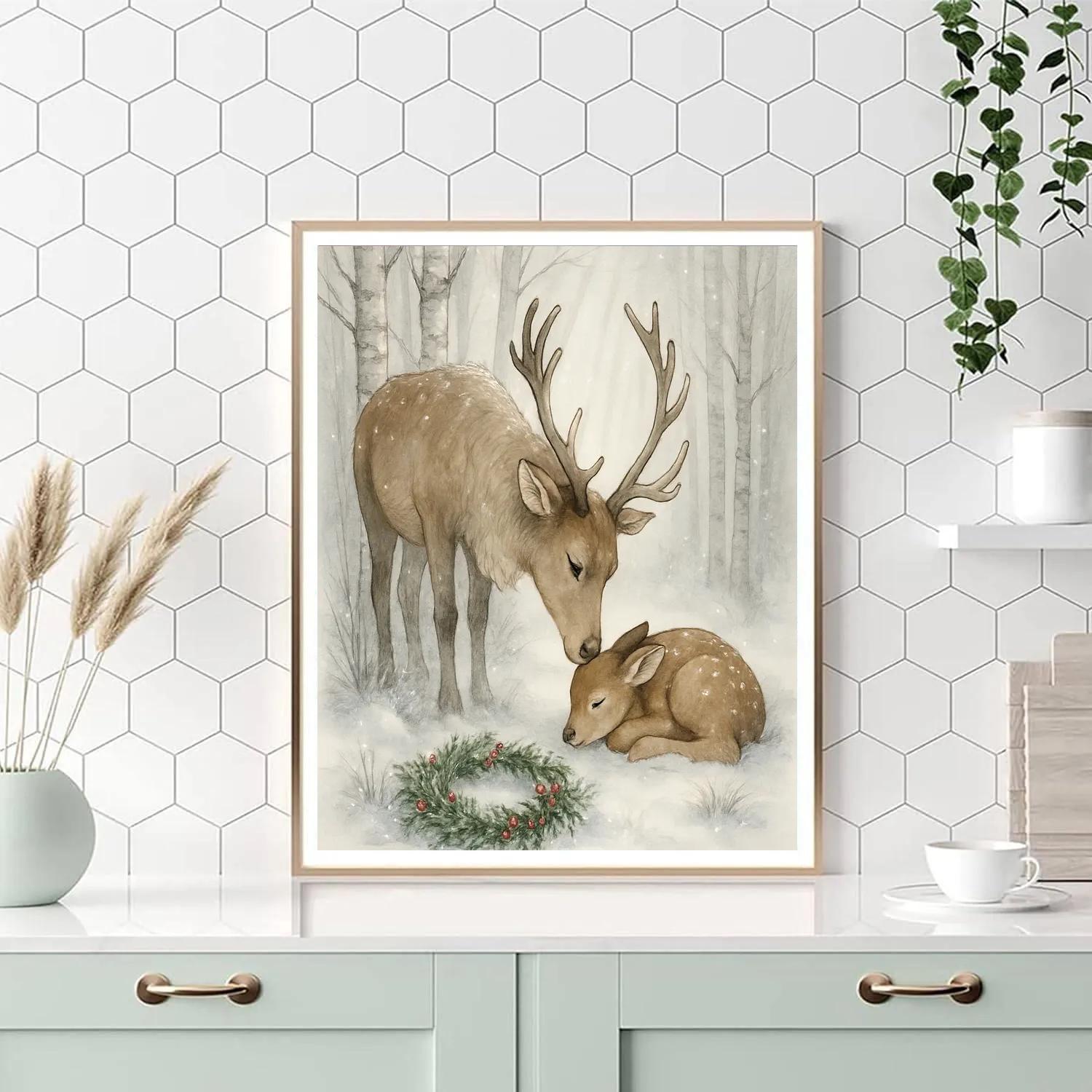 Reindeer Resting In The Frosted Birch Grove paint by number