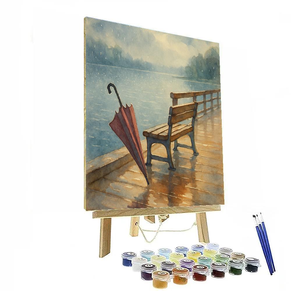 Rain Kissed Lake With Umbrella Reflection Paint by numbers art