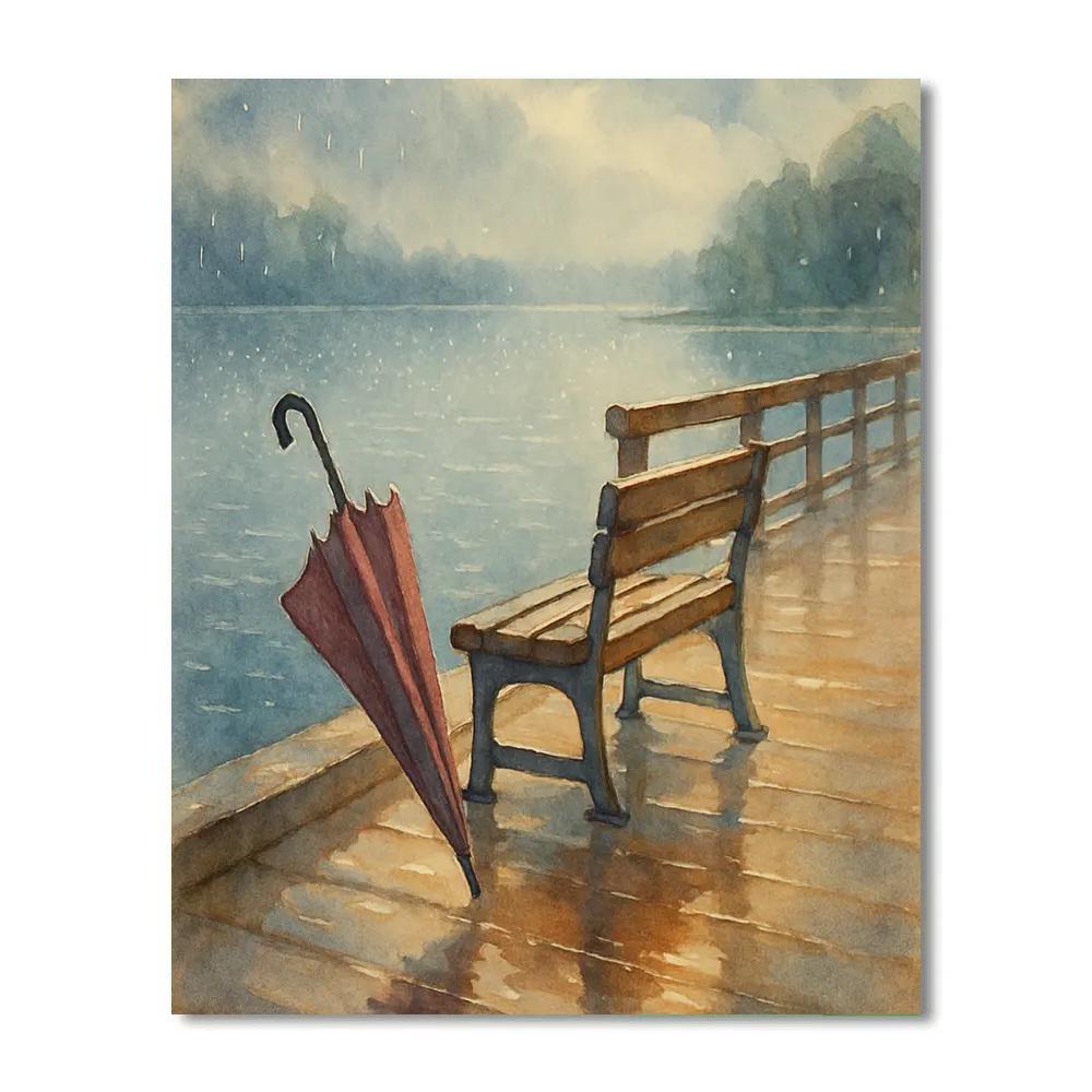 Rain Kissed Lake With Umbrella Reflection Paint by numbers art