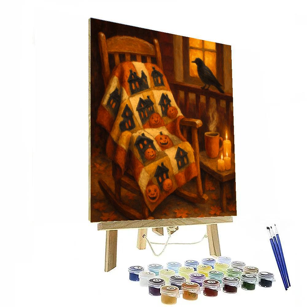 Cozy Porch With Quilt Of Tiny Haunted Houses Paint by numbers art