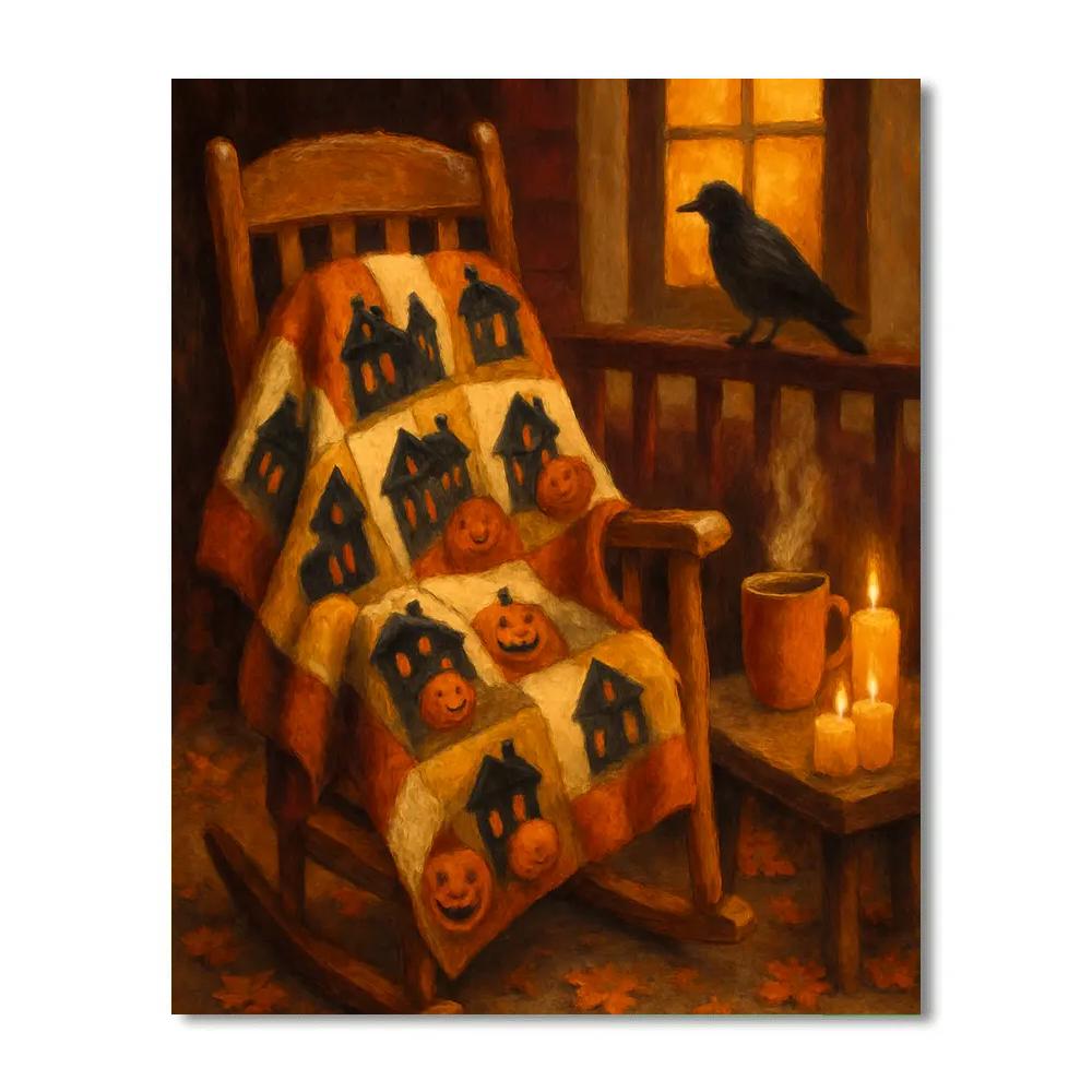 Cozy Porch With Quilt Of Tiny Haunted Houses Paint by numbers art