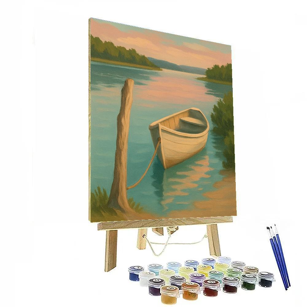 Rowboat Tied To A Driftwood Post paint by color