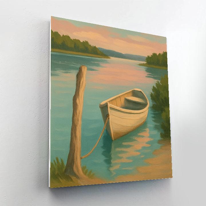 Rowboat Tied To A Driftwood Post paint by color