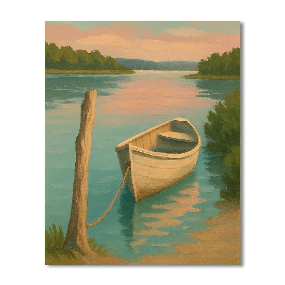 Rowboat Tied To A Driftwood Post paint by color