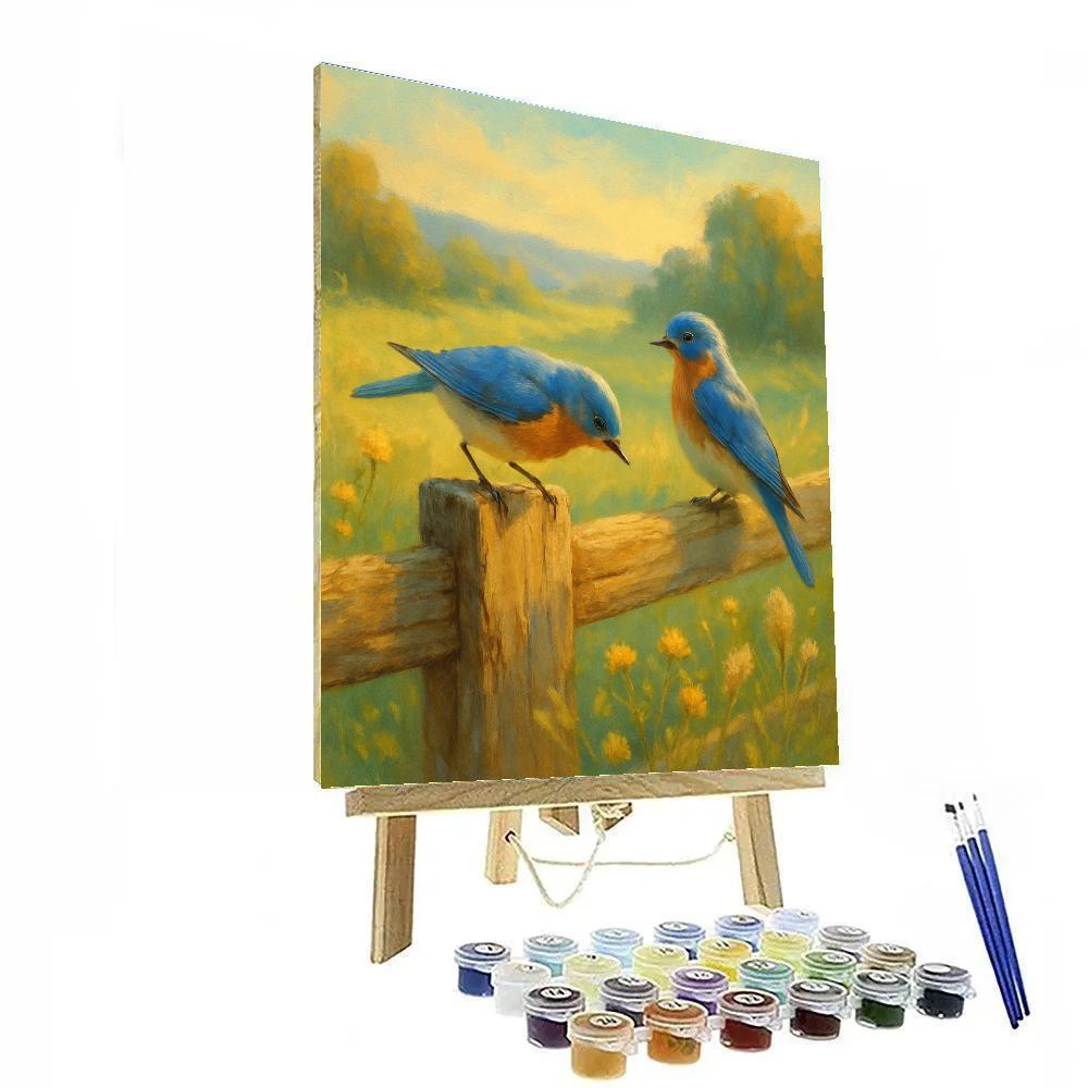 Bluebird Pair On The Split Rail Fence DIY paint by numbers
