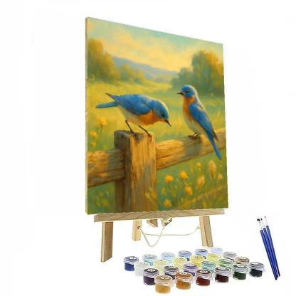 Bluebird Pair On The Split Rail Fence DIY paint by numbers