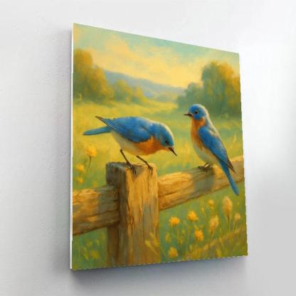 Bluebird Pair On The Split Rail Fence DIY paint by numbers