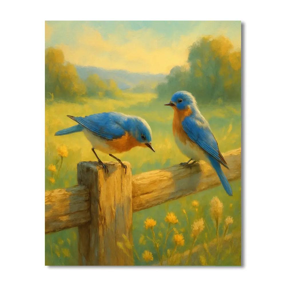 Bluebird Pair On The Split Rail Fence DIY paint by numbers