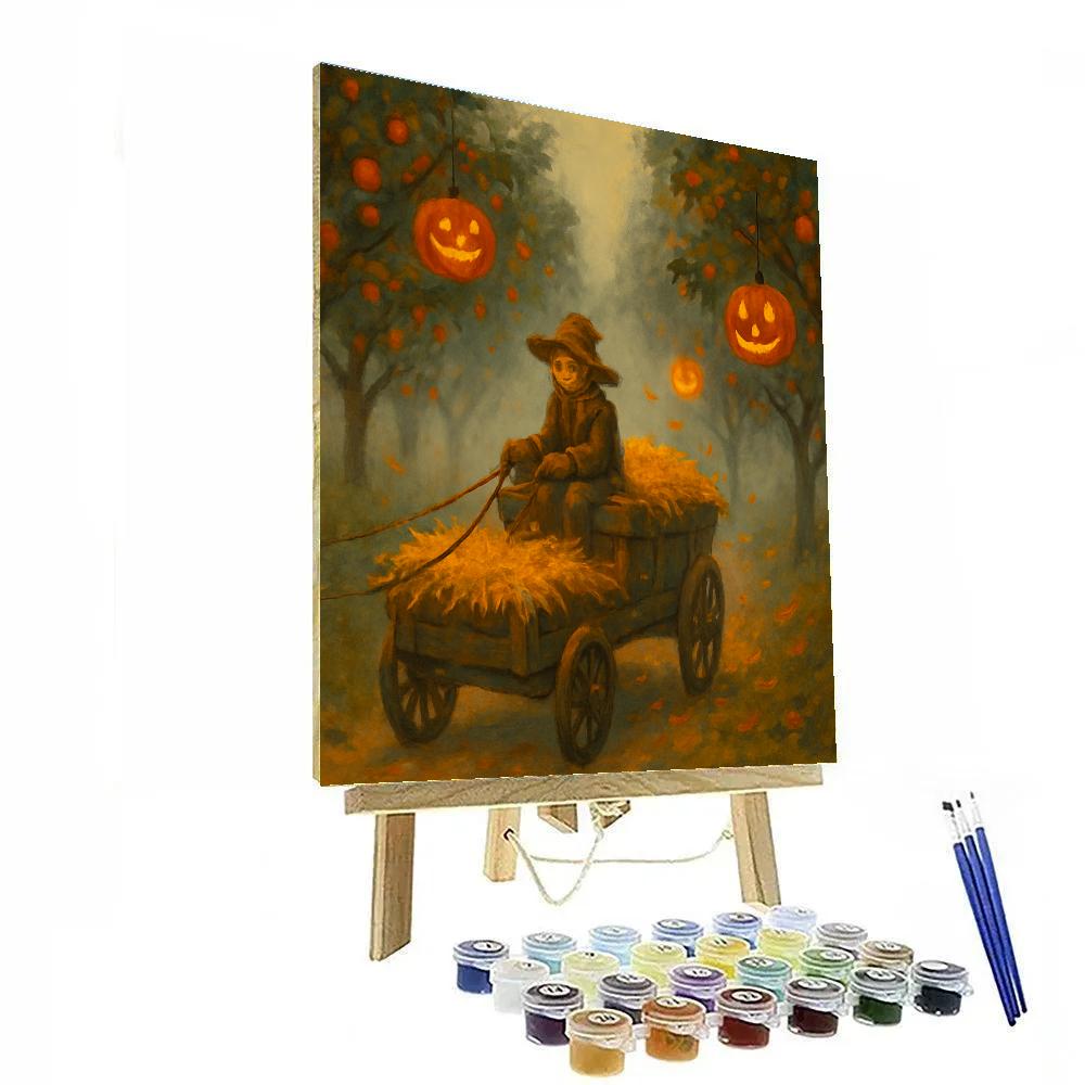 Hayride Through The Lantern Fog Orchard paint by number