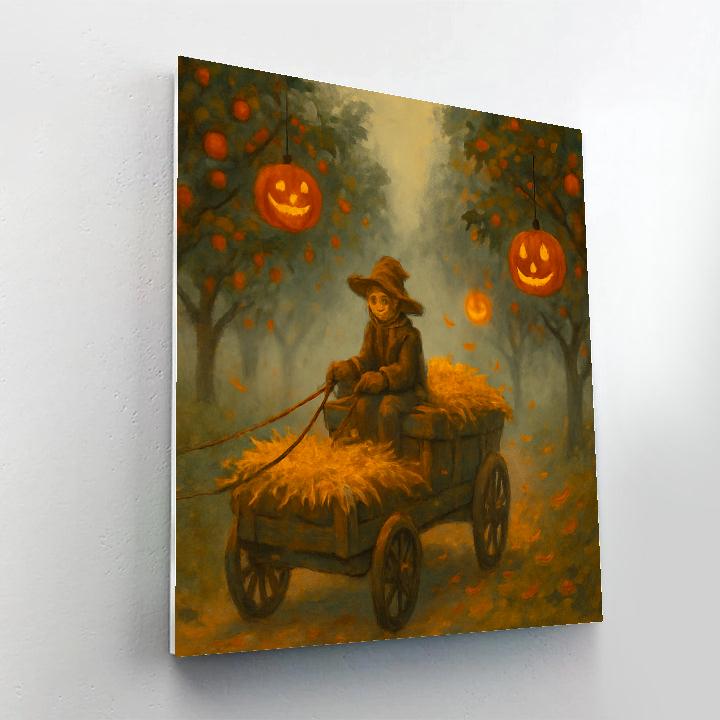Hayride Through The Lantern Fog Orchard paint by number