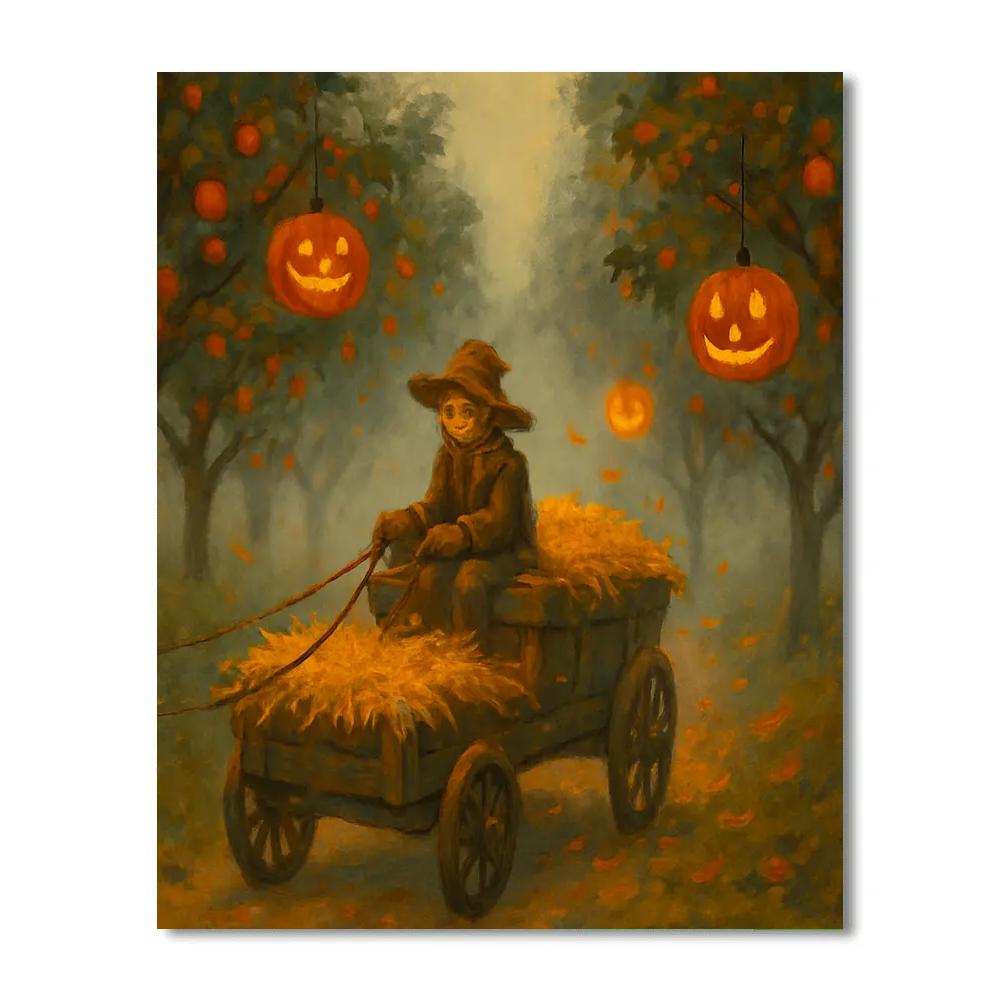 Hayride Through The Lantern Fog Orchard paint by number