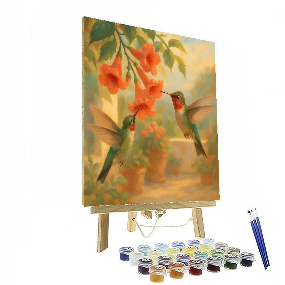 Hummingbirds In The Coral Trumpet Vines Numbered painting kits