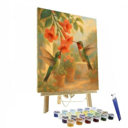 Hummingbirds In The Coral Trumpet Vines Numbered painting kits