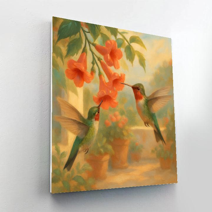 Hummingbirds In The Coral Trumpet Vines Numbered painting kits