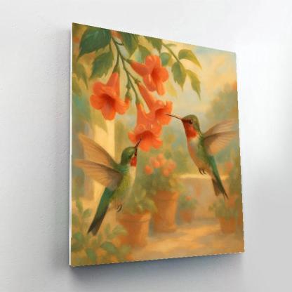 Hummingbirds In The Coral Trumpet Vines Numbered painting kits