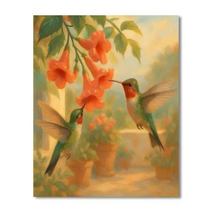 Hummingbirds In The Coral Trumpet Vines Numbered painting kits